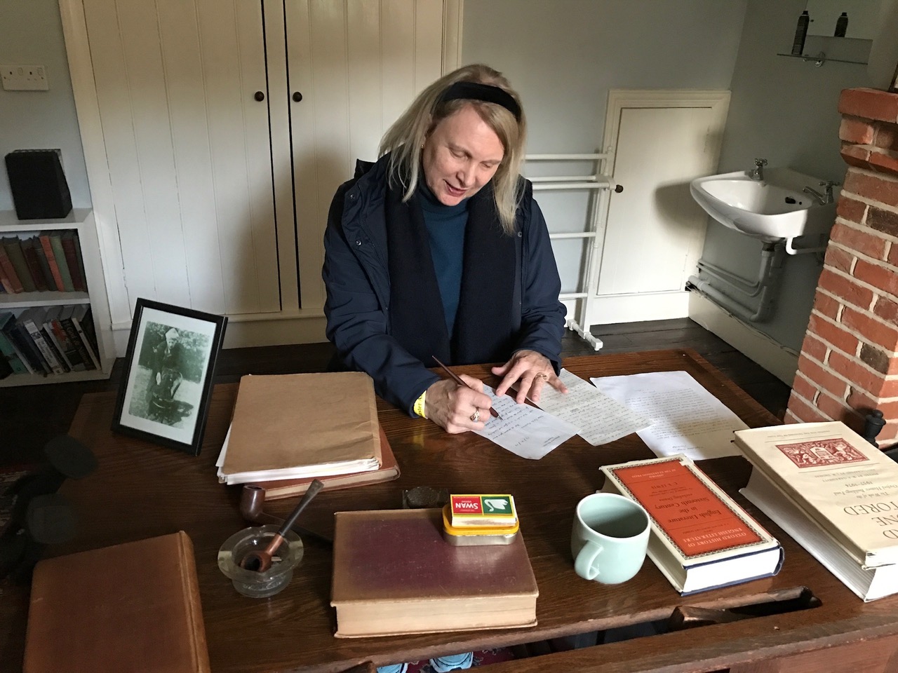 Sherilyn Faith at C. S. Lewis’s desk at the Kilns, his home in Oxford England