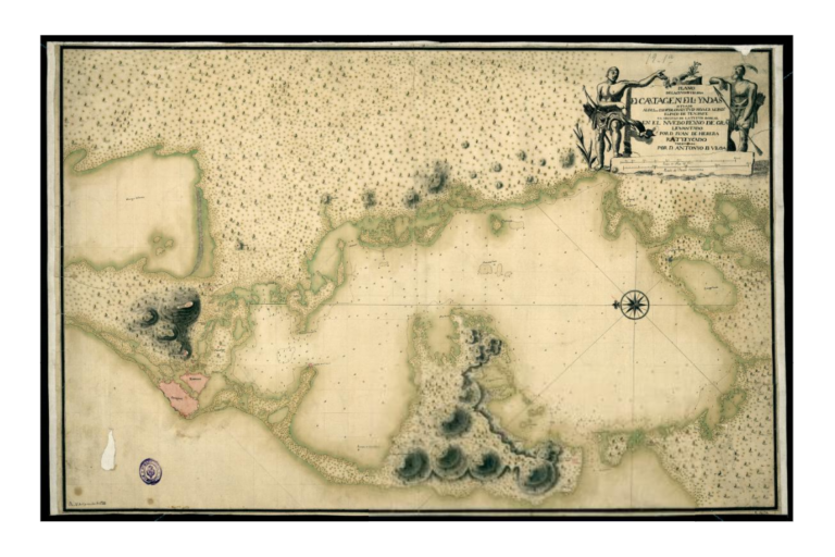 Antique map of Cartagena, Colombia, near the site of the San José shipwreck