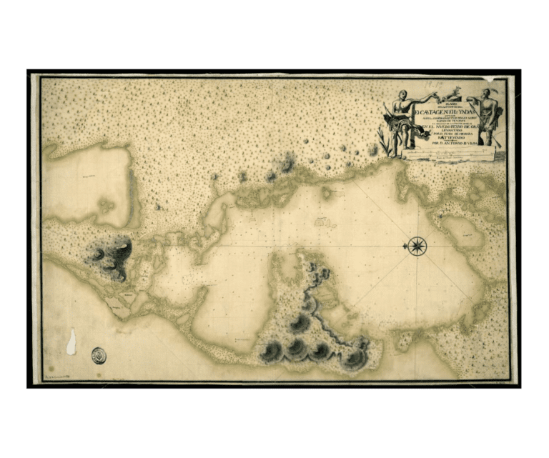 Antique map of Cartagena, Colombia, near the site of the San José shipwreck